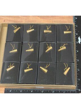 TS Lot of 12 GOLD Cheerleading Megaphone Pendant Necklaces NOS in Cases